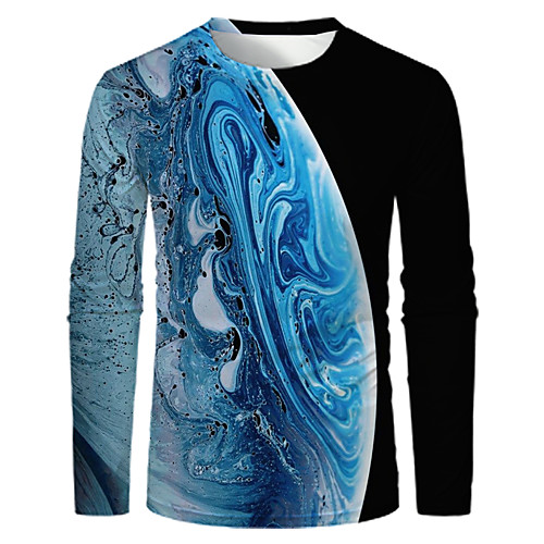 

Men's T shirt 3D Print Graphic Optical Illusion Print Long Sleeve Daily Tops Streetwear Exaggerated Black