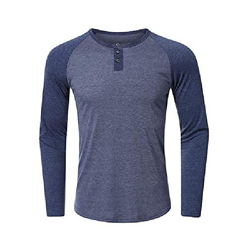 

mens casual long sleeve t-shirts slim fit bodybuilding muscle fitness raglan shirt tee & #40;az henley navyblue, small& #41;