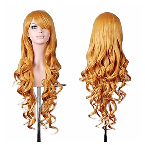 

long curly wigs - womens synthetic heat resistant hair wig full bang costume cosplay wigs (gold wig)