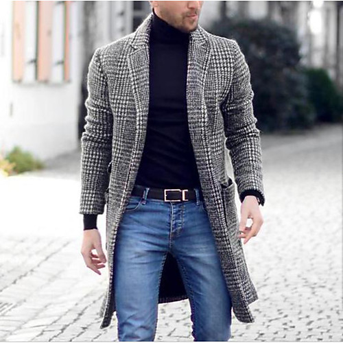 

Men's Unisex Trench Coat Overcoat Holiday Daily Wear Fall Winter Long Coat Open Front Cardigan Notch lapel collar Regular Fit Neutral Fashion Jacket Long Sleeve Houndstooth Stylish lattice