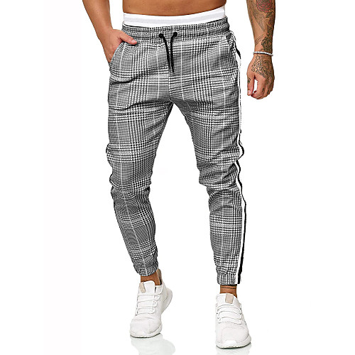 

Men's Slim Pants Pants Plaid Checkered Full Length Black