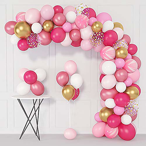

144 pcs pink balloons garland arch kit 12'' 10'' 5'' hot light pink gold white confetti latex metallic balloons for birthday wedding baby shower party decorations supplies with 4 pcs balloon tools