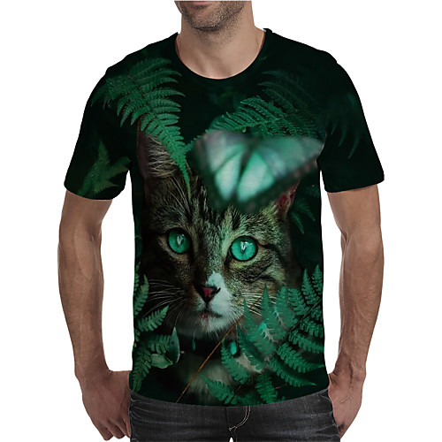 

Men's T shirt 3D Print Graphic 3D Animal Plus Size Print Short Sleeve Daily Tops Elegant Exaggerated Green