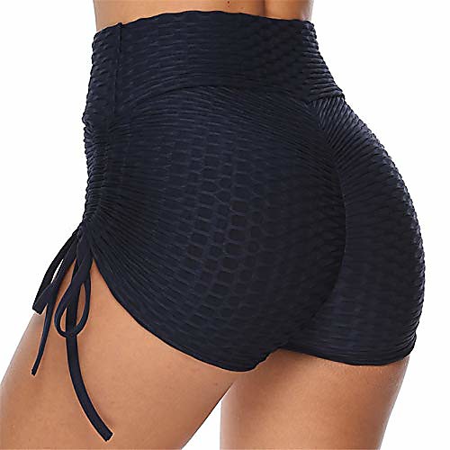 

women yoga shorts ruched butt sport gym push up running elastic high waist shorts butt lifting hot pants(navy-m)