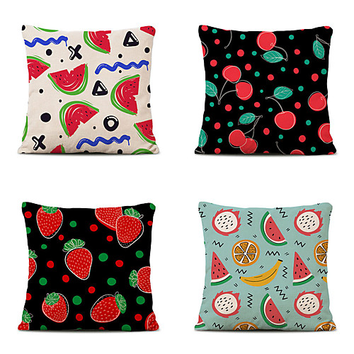 

Cushion Cover 4PC Linen Soft Decorative Square Throw Pillow Cover Cushion Case Pillowcase for Sofa Bedroom 45 x 45 cm (18 x 18 Inch) Superior Quality Mashine Washable Watermelon Strawberry