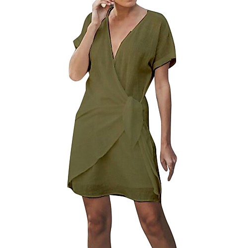 

Women's A Line Dress Knee Length Dress White Black Army Green Khaki Royal Blue Gray Light Blue Short Sleeve Solid Color Patchwork Spring Summer V Neck Casual Sexy Cotton 2021 S M L XL XXL