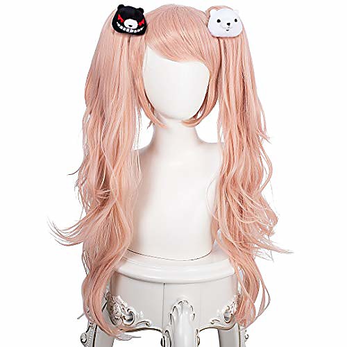 

unisex anime enoshima junko cosplay pink long wig without 2 bears