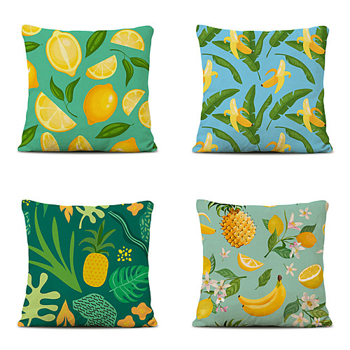 

Cushion Cover 4PC Linen Soft Decorative Square Throw Pillow Cover Cushion Case Pillowcase for Sofa Bedroom 45 x 45 cm (18 x 18 Inch) Superior Quality Mashine Washable Lemon Banana Fruit