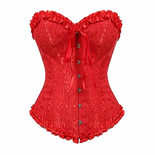 

women erotic zip floral bustier corset sexy lace overbust lingerie tops brocade dropshipping (red,5xl)