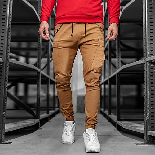 

Men's Chinos Pants Solid Colored Full Length Black Khaki Dark Gray