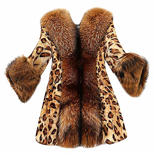 

jmetrie women's faux fur collar classic leopard medium long coat jacket yellow