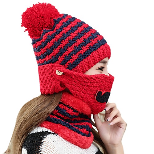 

Women's Hiking Cap Beanie Hat 3 PCS Winter Outdoor Windproof Warm Soft Thick Neck Gaiter Neck Tube Skull Cap Beanie Solid Color Polyester Taffeta Navy Wine Red Three pieces-wine red for Fishing