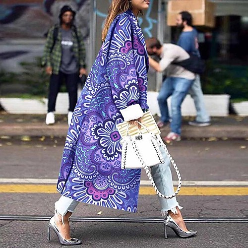 

Women's Print Patchwork Fall & Winter Coat Long Daily Long Sleeve Cotton Blend Coat Tops Black