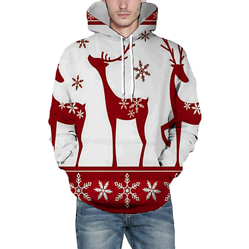 

Men's Pullover Hoodie Sweatshirt Graphic 3D Reindeer Christmas Daily 3D Print Christmas Hoodies Sweatshirts Wine