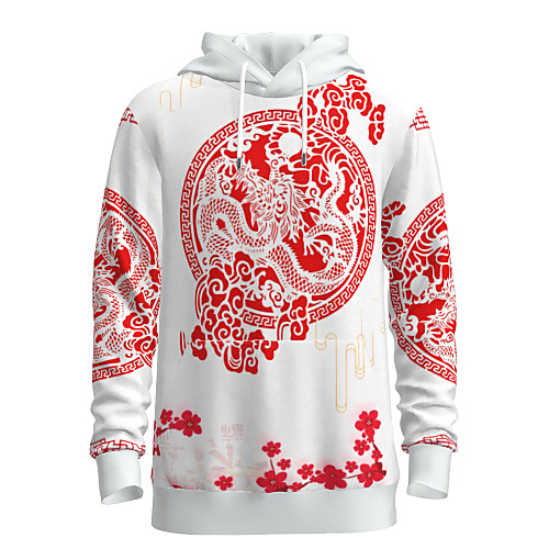 

Men's Pullover Hoodie Sweatshirt Animal Patterned Graphic Chinese Style Weekend 3D Print Casual Streetwear Hoodies Sweatshirts White