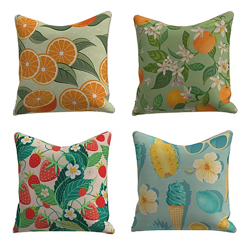 

Set of 4 Linen Cotton / Linen Pillow Cover Pillowcase Sofa Cushion Square Throw Pillow Orange Strawberry Ice cream Fruit Pillows Case 4545cm