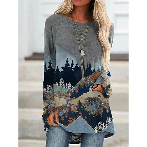 

Women's T Shirt Dress Tee Dress Short Mini Dress White Blue Blushing Pink Dusty Blue Light gray Dark Gray Light Green Navy Blue Rainbow Gray Long Sleeve Color Block Print Fall Round Neck Casual 2021