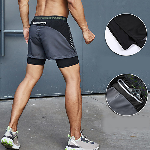 

Men's Running Shorts With Tights Athletic Shorts Bottoms 2 in 1 Liner Patchwork Elastane Fitness Running Jogging Training Exercise Breathable Quick Dry Moisture Wicking Normal Sport Black Gray