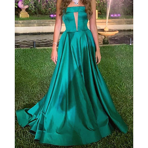 

A-Line Minimalist Sexy Wedding Guest Formal Evening Dress Strapless Sleeveless Sweep / Brush Train Satin with Pleats 2021