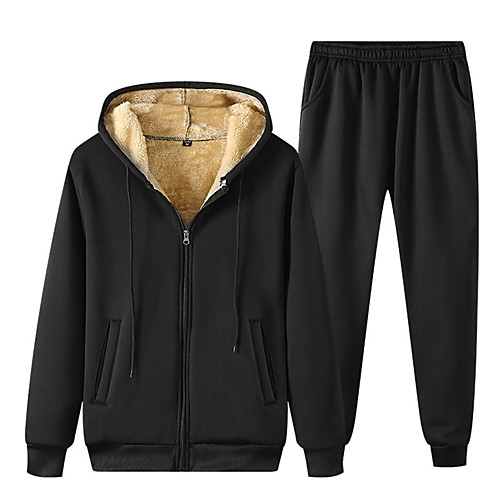 

Men's 2 Piece Full Zip Tracksuit Street Athleisure Long Sleeve 2pcs Winter Fleece Thermal Warm Breathable Quick Dry Fitness Gym Workout Running Jogging Training Sportswear Solid Colored Outfit Set