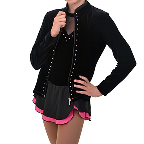 

Figure Skating Fleece Jacket Women's Girls' Ice Skating Jacket Pants / Trousers Black Blue Pink Spandex Stretchy Training Skating Wear Thermal Warm Solid Colored Crystal / Rhinestone Long Sleeve Ice