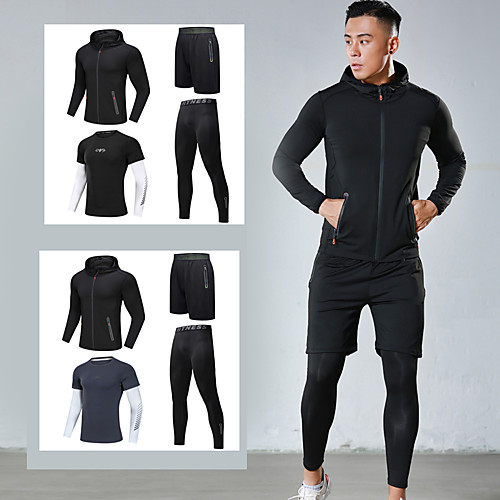 

Men's Full Zip Zipper Pocket Activewear Set Athletic Athleisure Long Sleeve 4pcs Winter Front Zipper Elastane Breathable Quick Dry Moisture Wicking Fitness Gym Workout Running Active Training Jogging