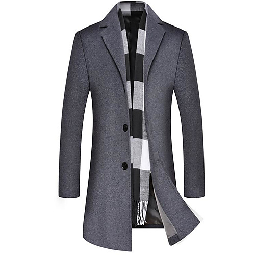 

Men's Solid Colored Basic Fall & Winter Notch lapel collar Overcoat Long Daily Long Sleeve Coat Tops Black