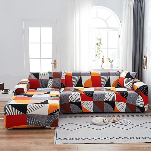 

Geometric Print 1-Piece Sofa Cover Couch Cover Furniture Protector Soft Stretch Sofa Slipcover Spandex Jacquard Fabric Super Fit for 1~4 Cushion Couch and L Shape Sofa,Easy to Install