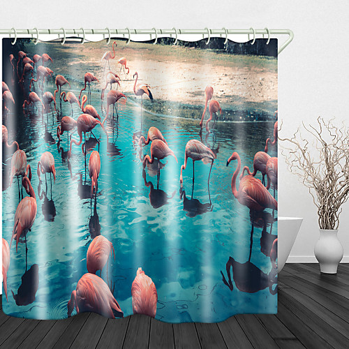 

Flamingo In Pond Digital Printing Shower Curtains Hooks Modern Polyester New Design