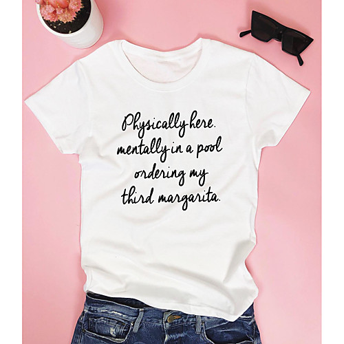 

Women's T-shirt Letter Print Round Neck Tops 100% Cotton Basic Basic Top White Black Purple