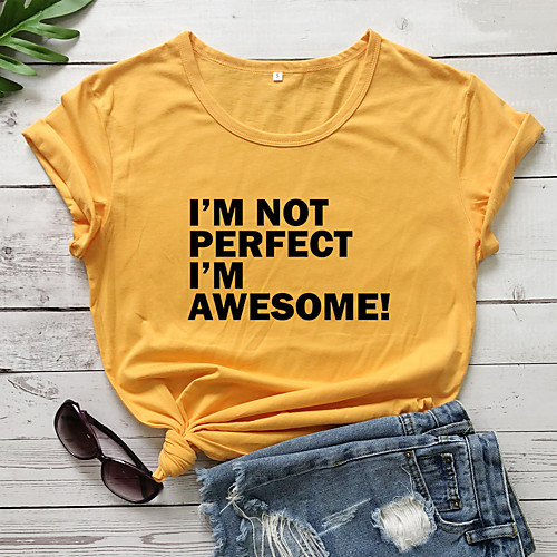 

Women's T-shirt Letter Print Round Neck Tops 100% Cotton Basic Basic Top White Black Purple