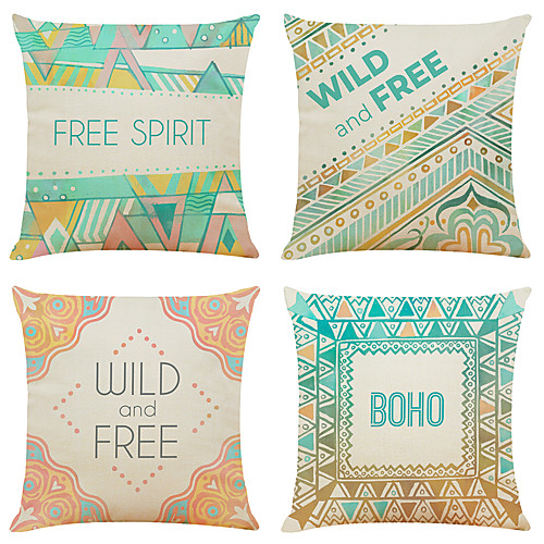 

Set of 4 Creative and Fresh Linen Square Decorative Throw Pillow Cases Sofa Cushion Covers 18x18