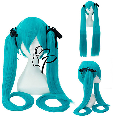 

Vocaloid Sakura Miku Cosplay Wigs Women's With 2 Ponytails 32 inch Heat Resistant Fiber Straight Black Green Teen Adults' Anime Wig