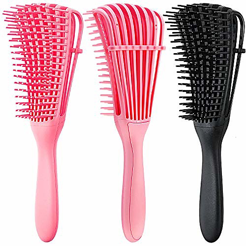 

3 pieces detangling brush hair detangler brush for hair textured 3a to 4c kinky wavy/natural curly/coily/wet/dry/oil/thick/long hair, knots detangler (pink and black)