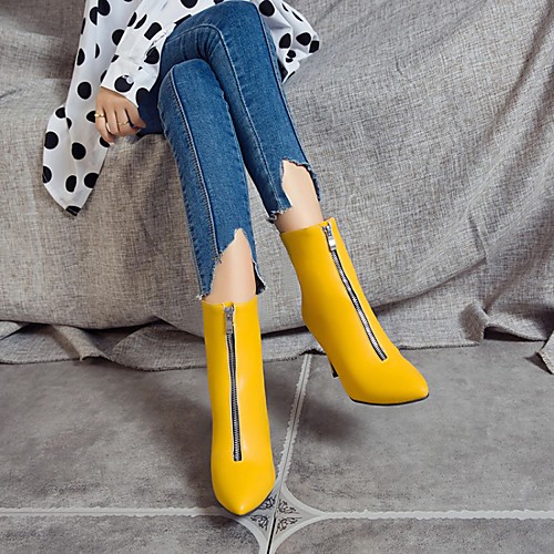 

Women's Boots Kitten Heel Pointed Toe Booties Ankle Boots Classic Daily Walking Shoes PU Sequin Solid Colored White Black Yellow / Mid-Calf Boots