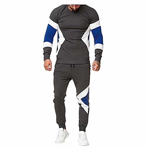 

mmnote mens tracksuit 2pc set patchwork sweatshirt top pants hooded sports suit