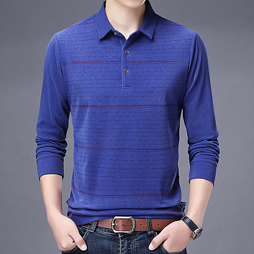 

Men's Polo Other Prints Striped Print Long Sleeve Daily Tops Business Basic Blue-Green Black Blue