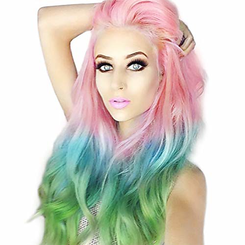 

rainbow wig long wavy curly wigs middle part ombre colored wig synthetic costume wigs none lace heat resistant