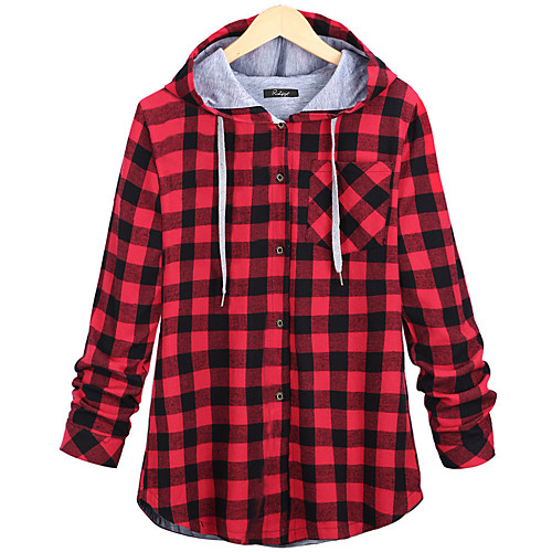 

Women's Blouse Shirt Check Long Sleeve Cowl Neck Tops Basic Top Blue Red Green
