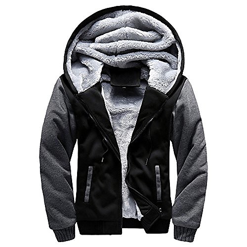 

men's coat, foruu m-5xl hoodie winter warm fleece zipper sweater jacket outwear bk/xl black