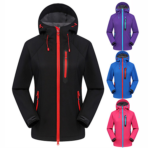 

Women's Hoodie Jacket Hiking Softshell Jacket Hiking Jacket Winter Outdoor Thermal Warm Waterproof Windproof Breathable Fleece Softshell Jacket Top Violet Black Fuchsia Sky Blue Camping / Hiking