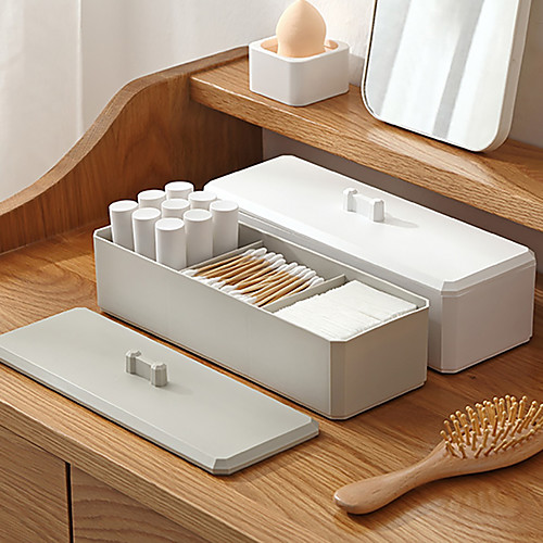 

Simple Cosmetic Storage Box Three Grid Jewelry Dustproof Cotton Swab Desktop Finishing