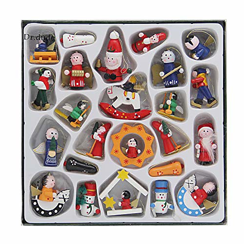

christmas miniature wood ornaments decoration, mini christmas ornament set of 24 pieces