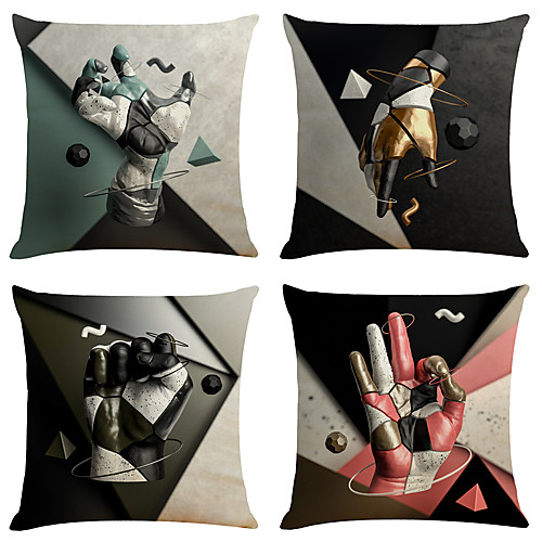 

Set of 4 Creative Gesture Linen Square Decorative Throw Pillow Cases Sofa Cushion Covers 18x18