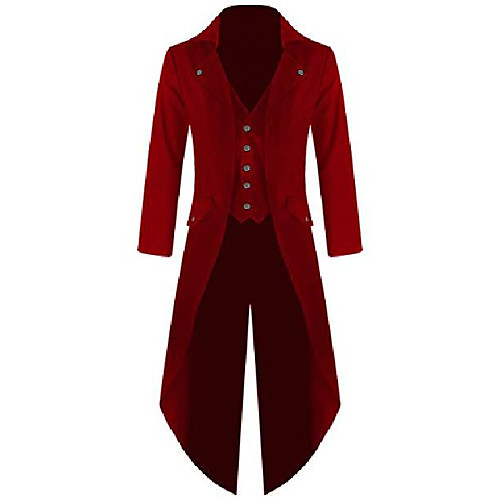 

men's twill steampunk tailcoat jacket goth victorian coat/trench (5xl, red)