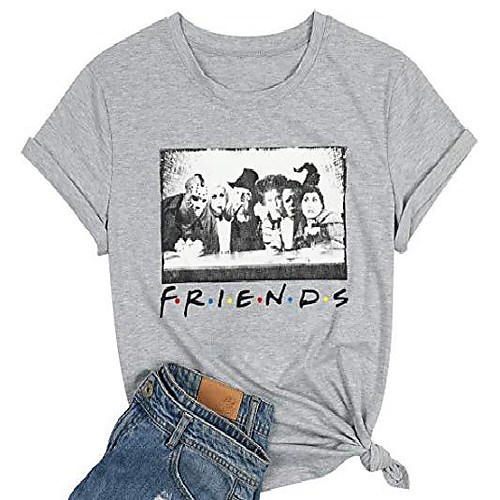 

friends horror movie shirt women sanderson sisters hocus pocus t-shirt short sleeve graphic halloween tee tops gray