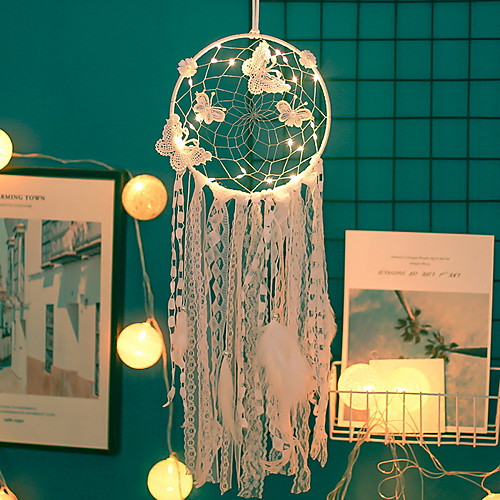 

LED Boho Dream Catcher Handmade Gift Wall Hanging Decor Art Ornament Craft Feather Butterfly 6520cm for Kids Bedroom Wedding Festival