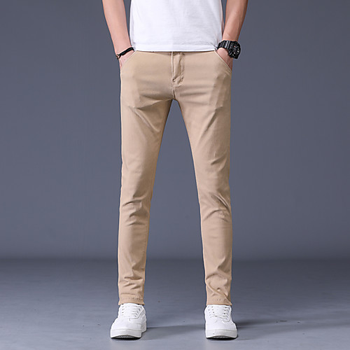 

Men's Basic Outdoor Cotton Slim Daily Chinos Pants Solid Colored Full Length Black Khaki Navy Blue / Fall / Winter