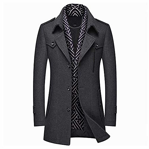 

men's single breasted winter warm mid-length en coat business thick jacket with free detachable soft touch scarf grey