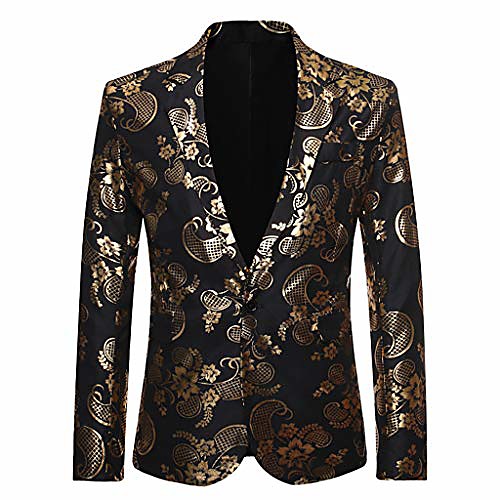 

sfe blazer jacket for men flower print one button notched turn-down collor long sleeve suit slim fit party coat